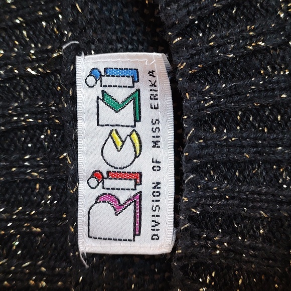 Vintage Black Crew Neck Sweater w Gold Metallic Threads 3/4 Sleeves sz XL - Picture 3 of 4